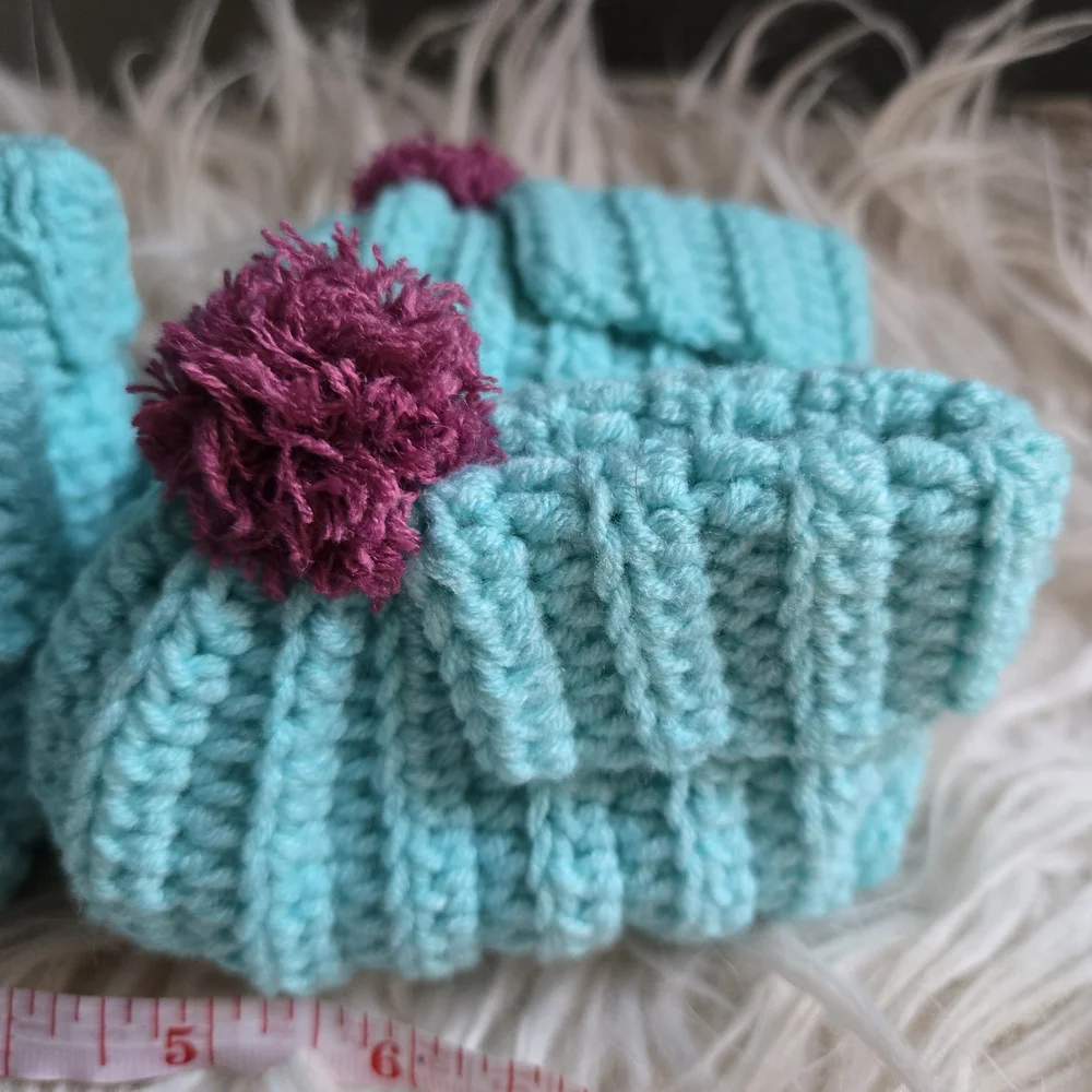 Cozy Knit Handmade Baby Booties - Teal and Purple